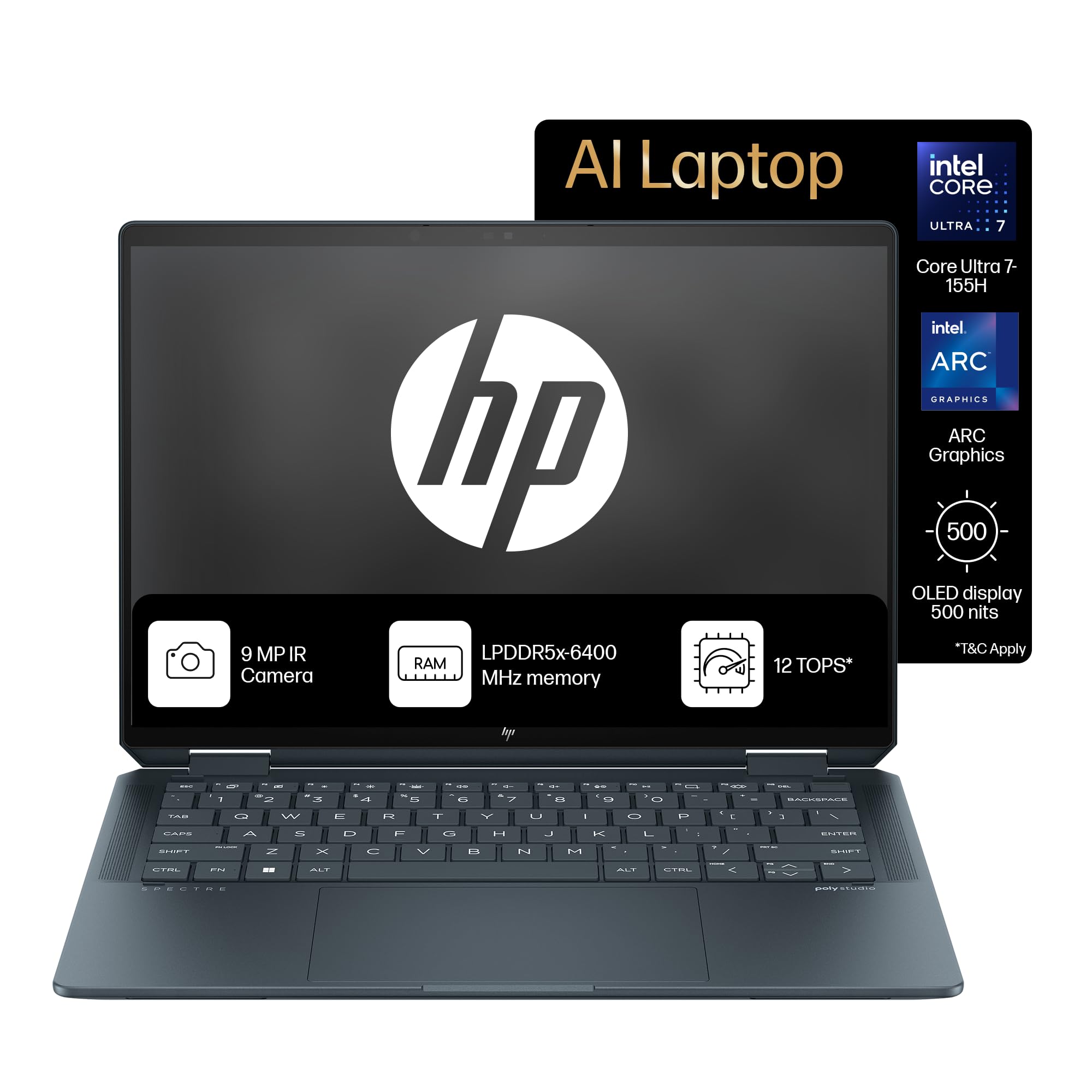 HP Spectre x360, Intel Evo Core Ultra 7 155H, Built-in AI, 14-inch